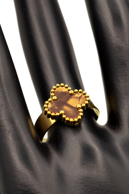 Lucky Clover Brown Motif Jewelry Necklace, Bracelet, Ring & Earrings