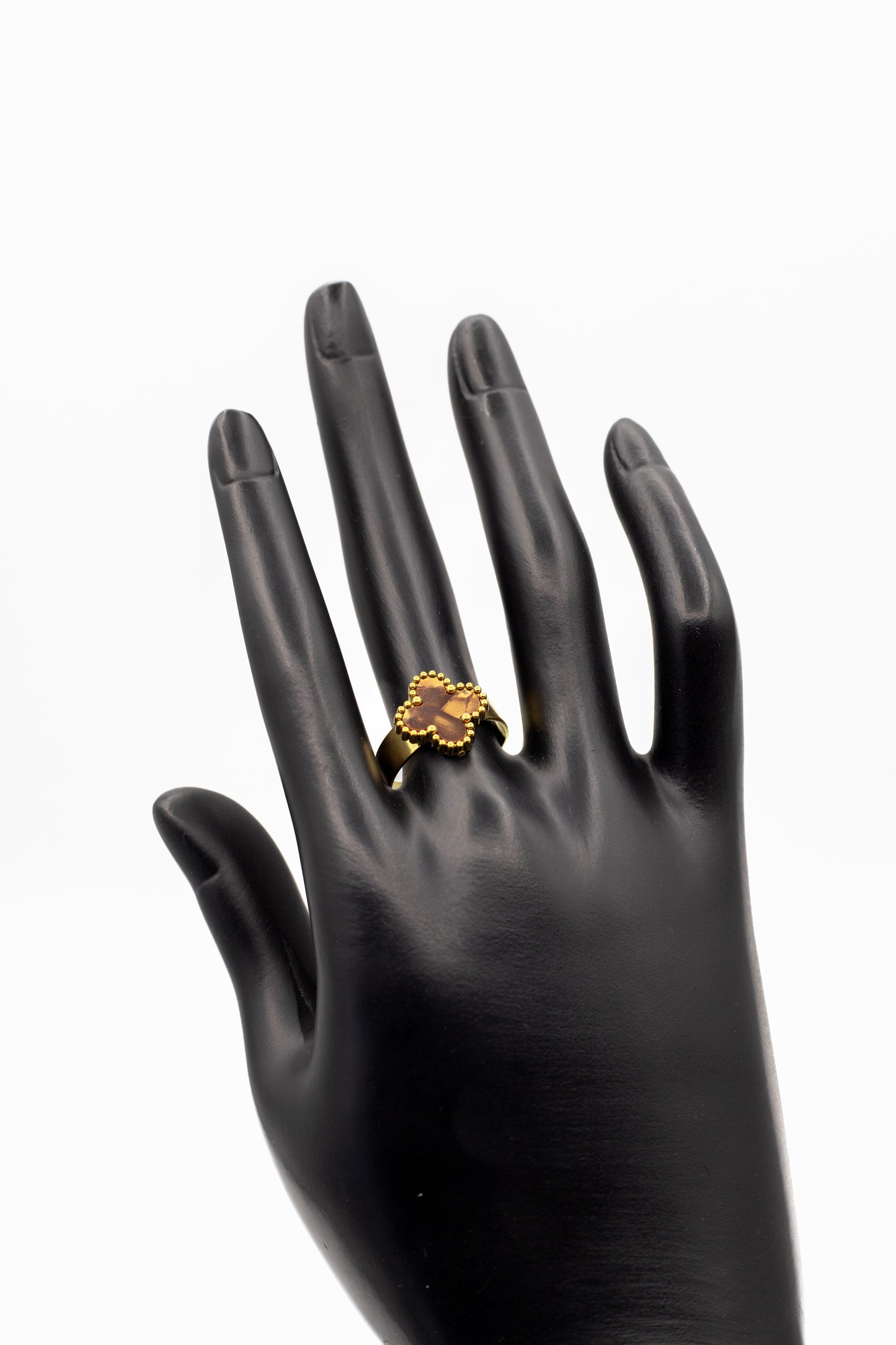 Lucky Clover Brown Motif Jewelry Necklace, Bracelet, Ring & Earrings