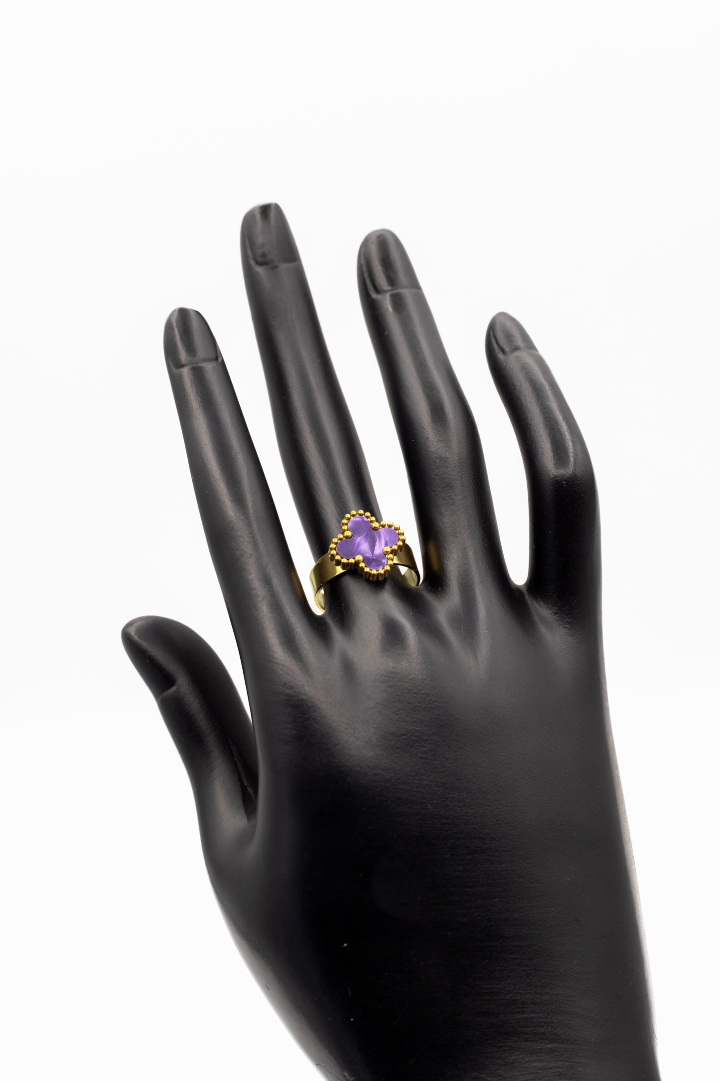 Lucky Clover Purple Motif Jewelry Necklace, Bracelet, Ring & Earrings