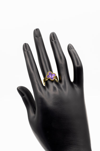 Lucky Clover Purple Motif Jewelry Necklace, Bracelet, Ring & Earrings