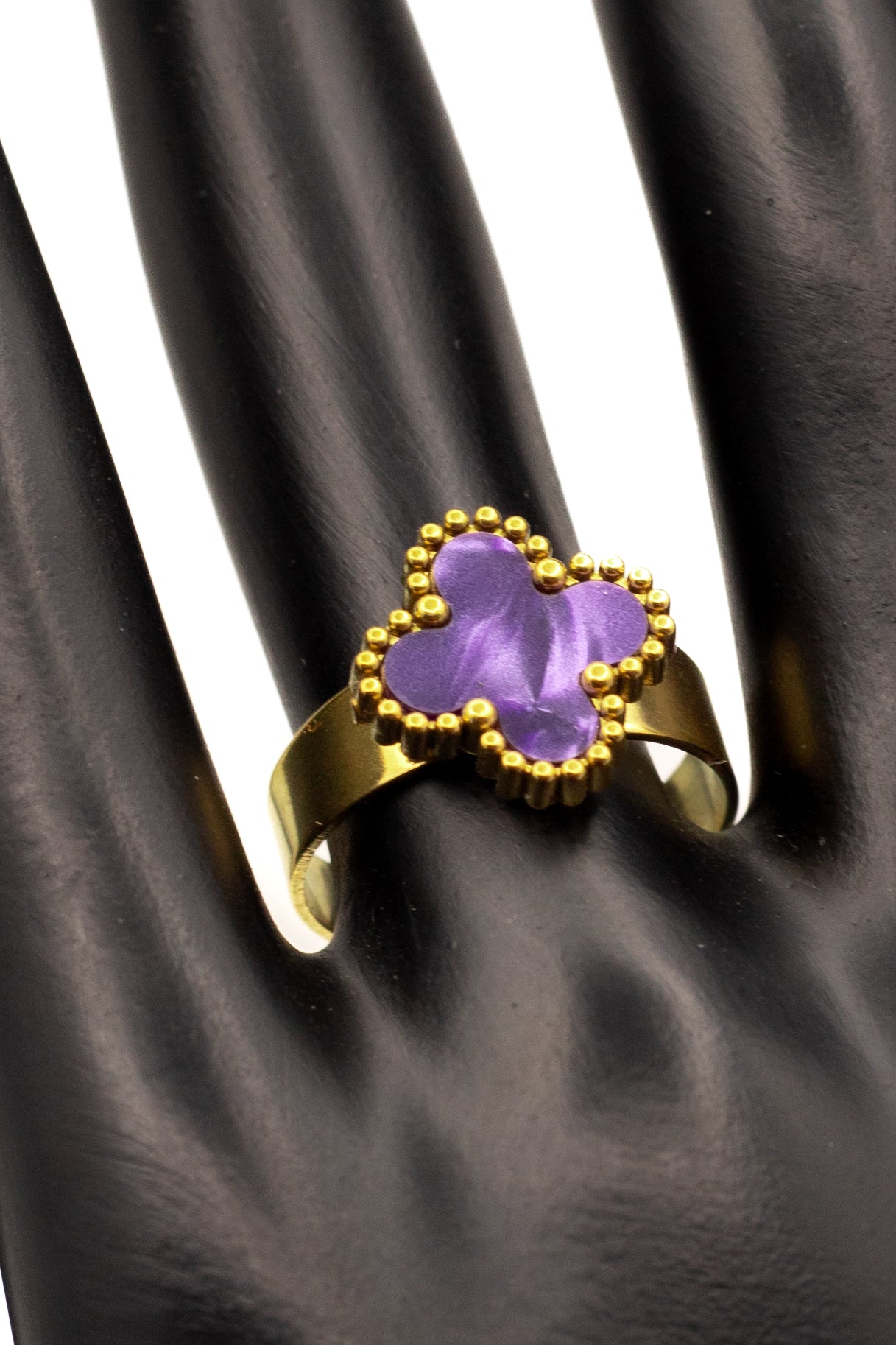 Lucky Clover Purple Motif Jewelry Necklace, Bracelet, Ring & Earrings