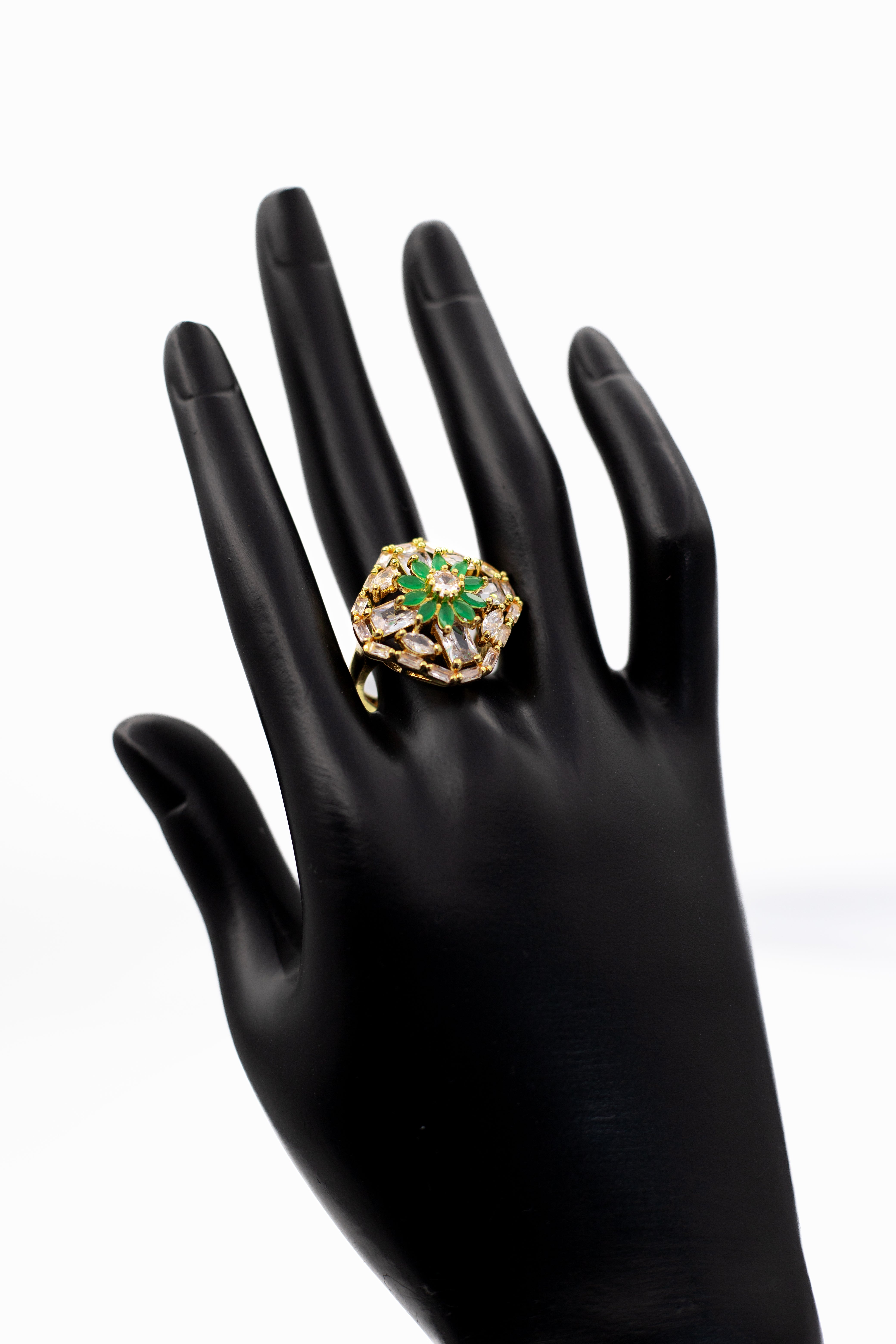 Enchanted Emerald-Green Floral Statement Ring
