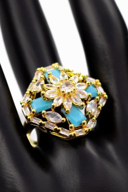 Enchanted Emerald-Green Floral Statement Ring