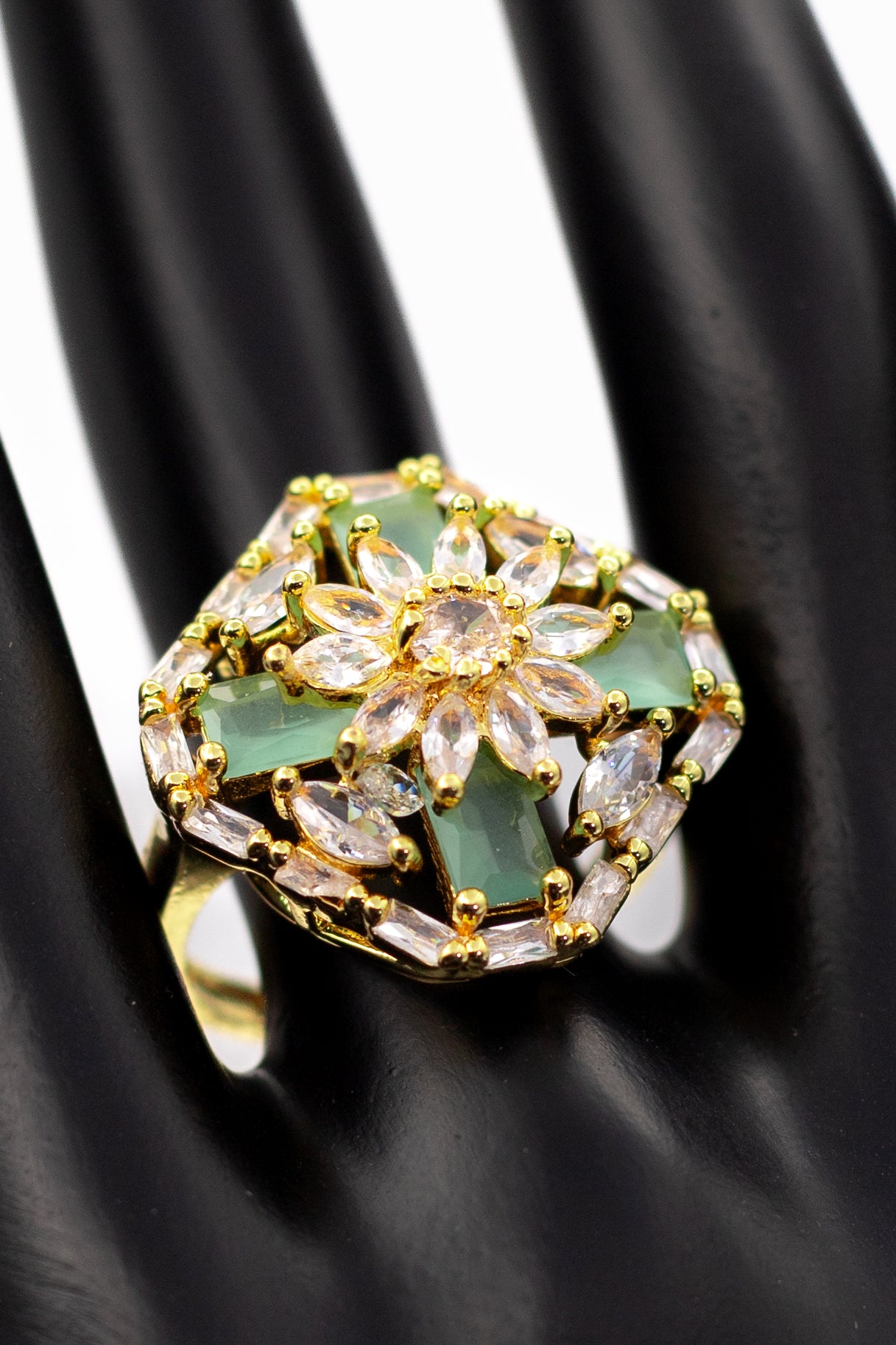 Enchanted Emerald-Green Floral Statement Ring
