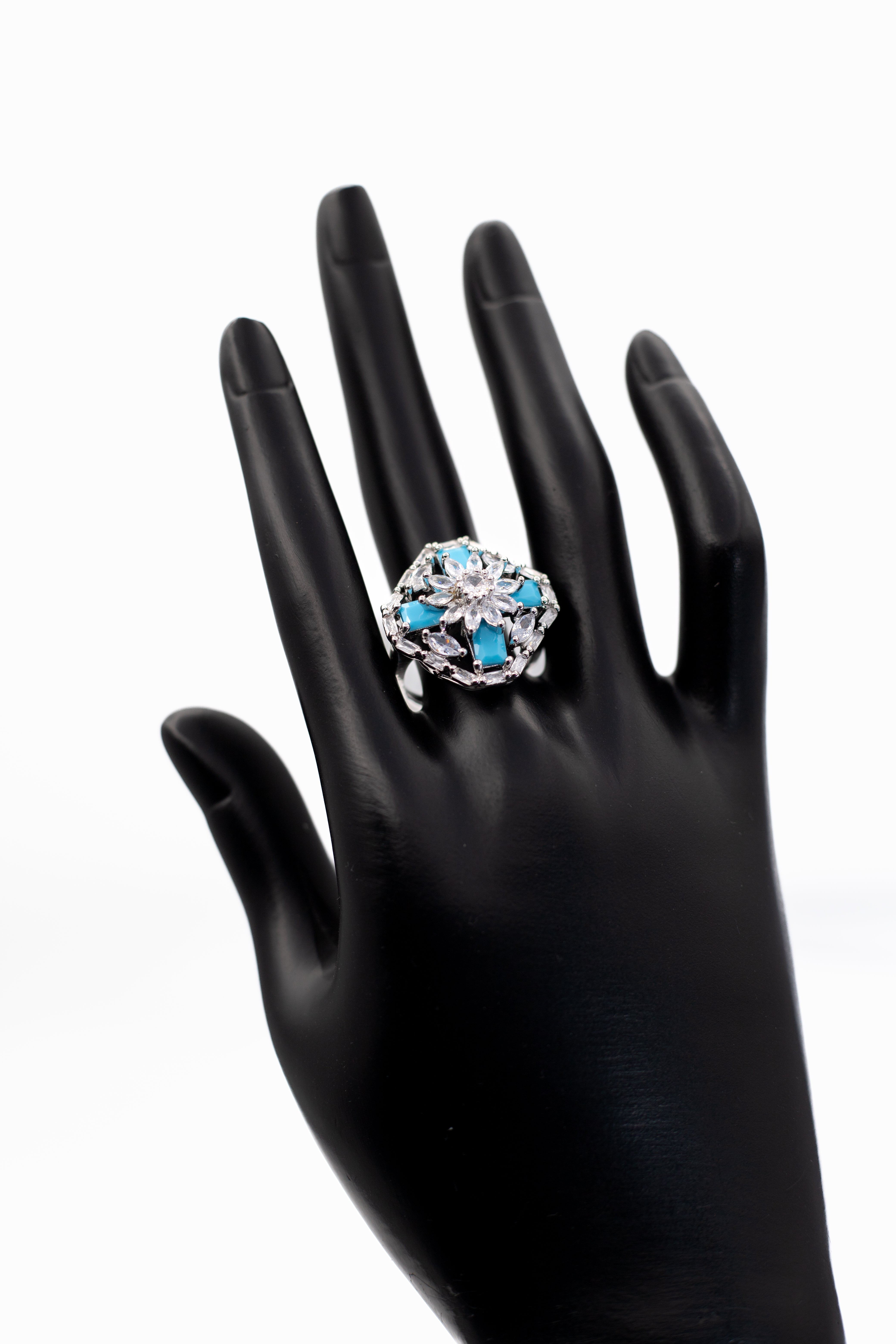 Celestial Turquoise & Crystal Floral Statement Ring
