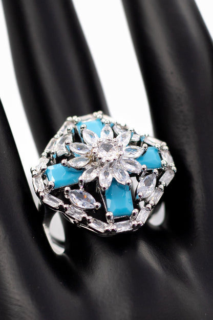 Celestial Turquoise & Crystal Floral Statement Ring