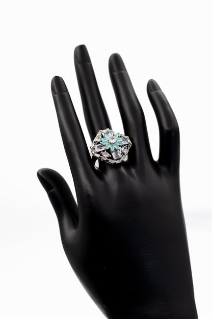 Celestial Turquoise & Crystal Floral Statement Ring