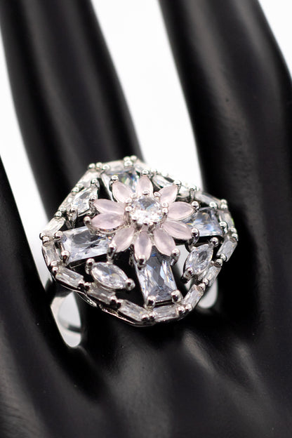 Celestial Turquoise & Crystal Floral Statement Ring