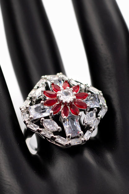 Celestial Turquoise & Crystal Floral Statement Ring