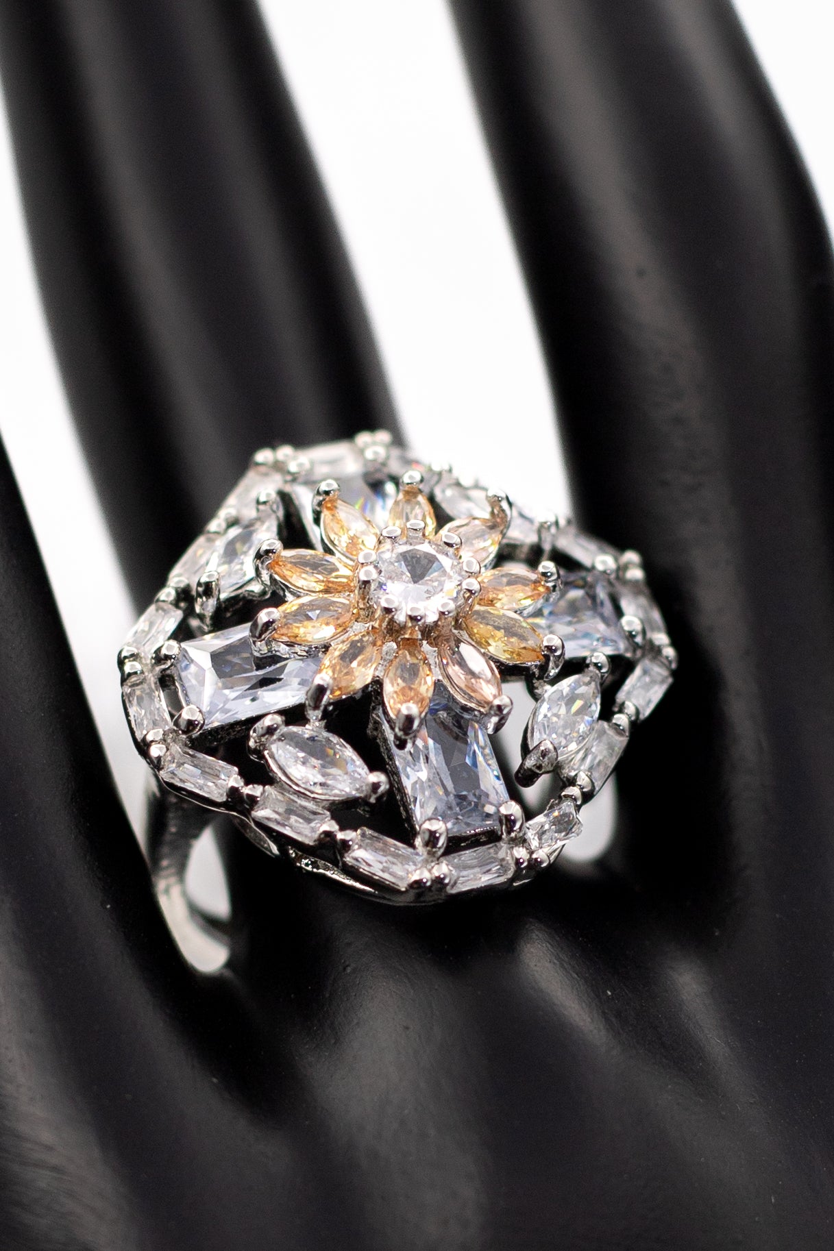 Celestial Turquoise & Crystal Floral Statement Ring