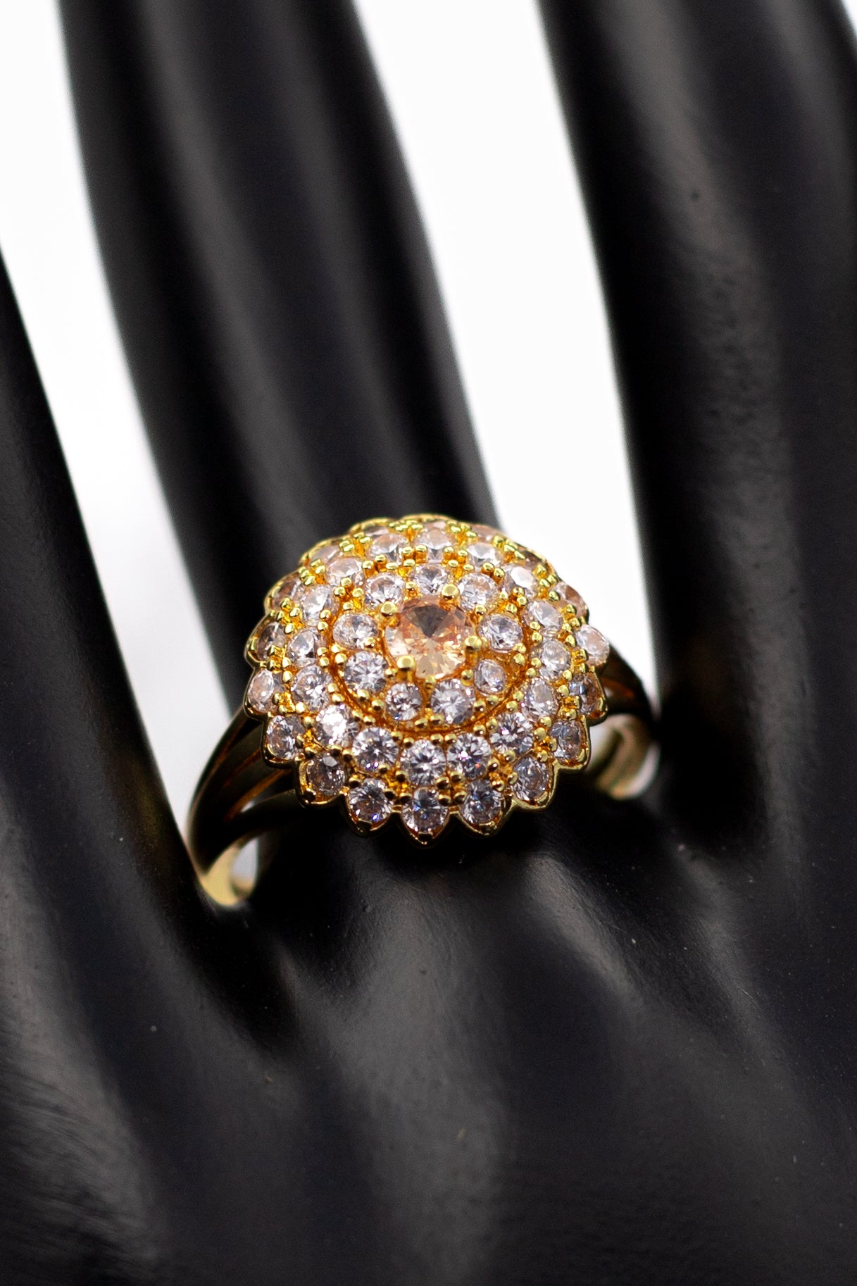 Golden Emerald-Cut Pave Ring (Adjustable)