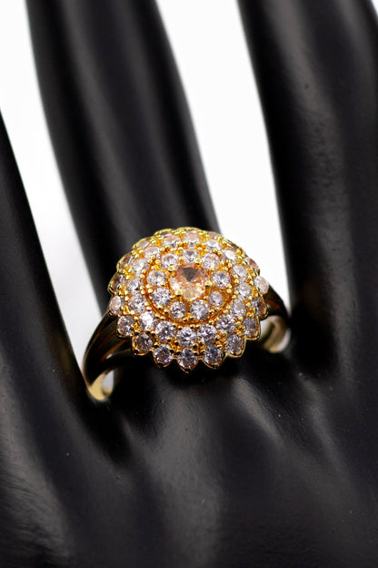 Golden Emerald-Cut Pave Ring (Adjustable)