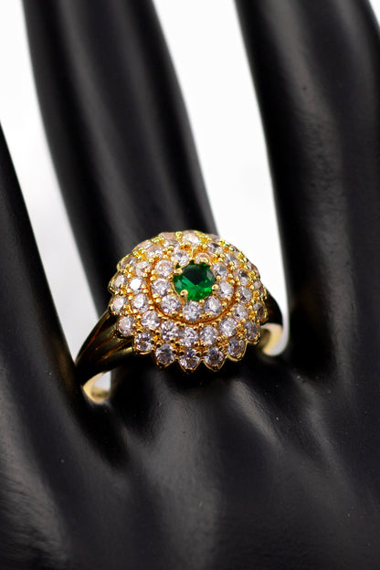 Golden Emerald-Cut Pave Ring (Adjustable)