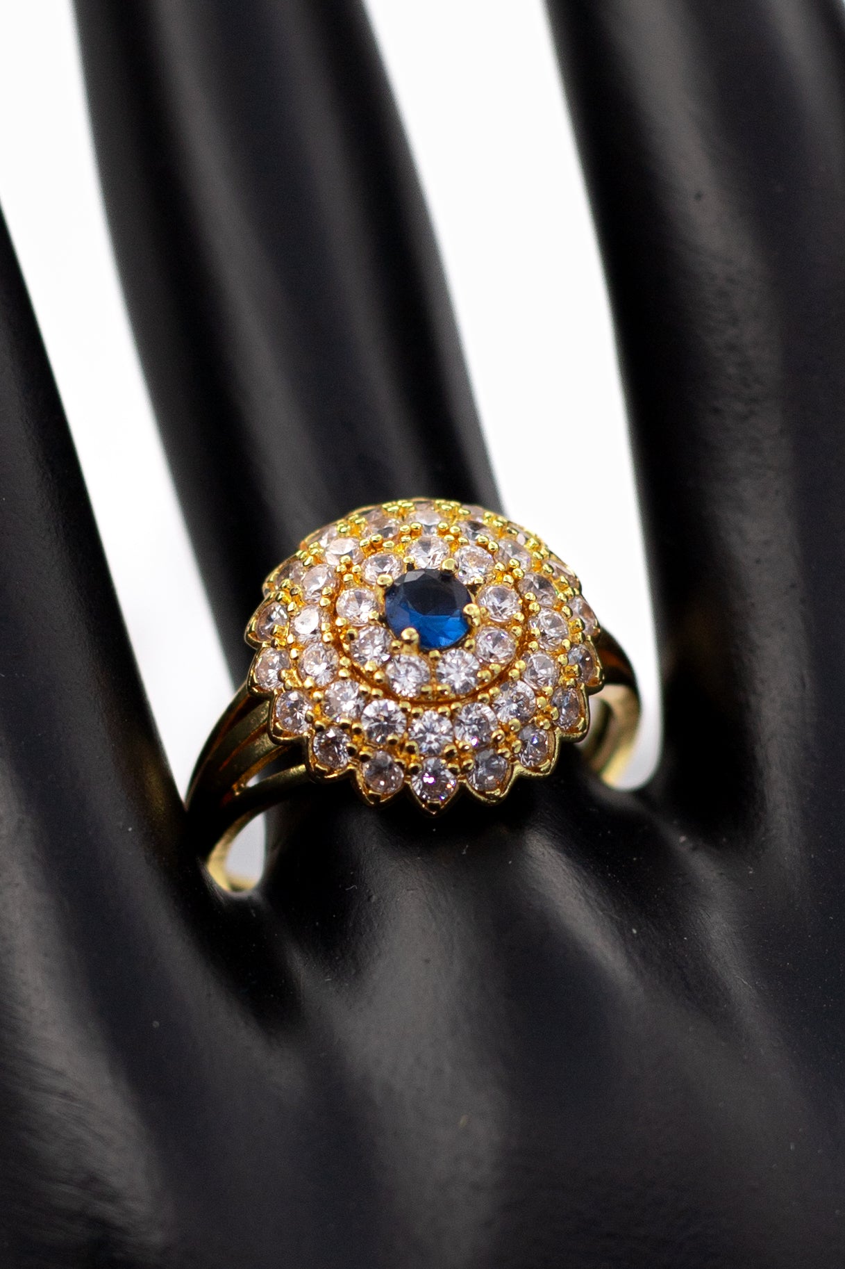 Golden Emerald-Cut Pave Ring (Adjustable)