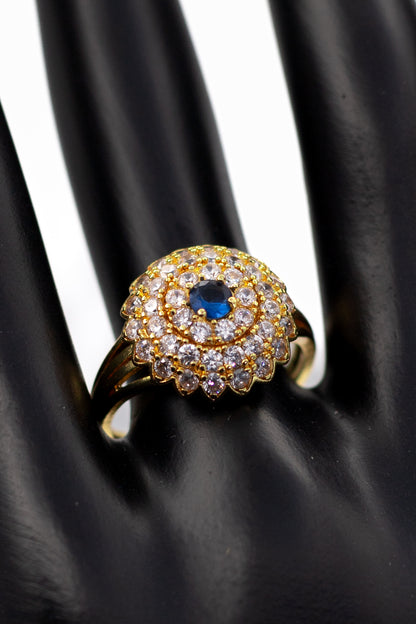 Golden Emerald-Cut Pave Ring (Adjustable)