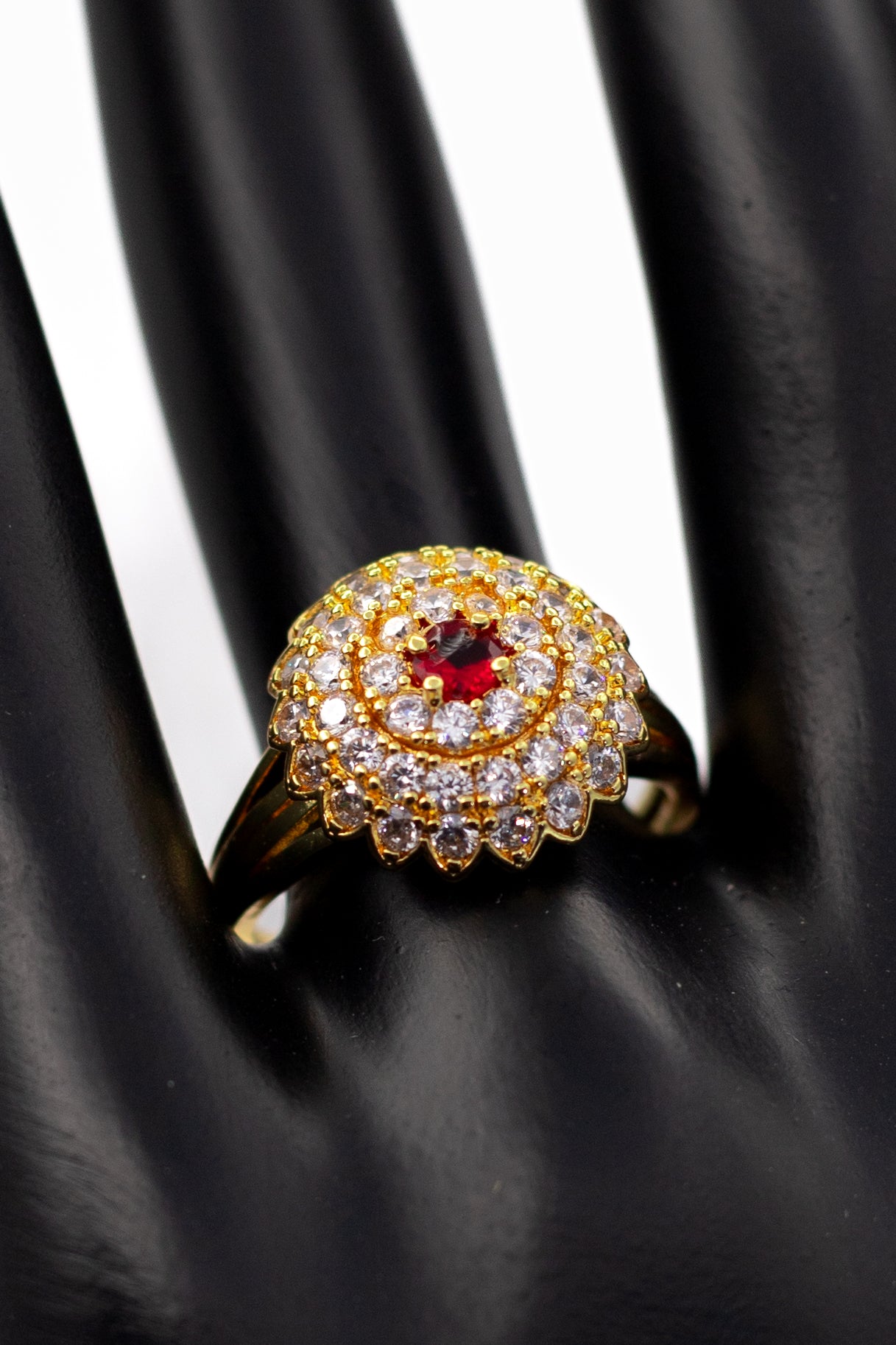 Golden Emerald-Cut Pave Ring (Adjustable)