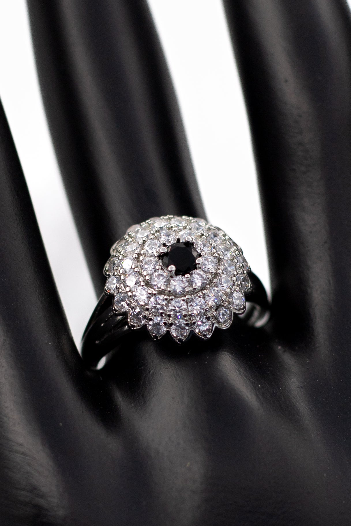 Silver Emerald-Cut Pave Ring (Adjustable)