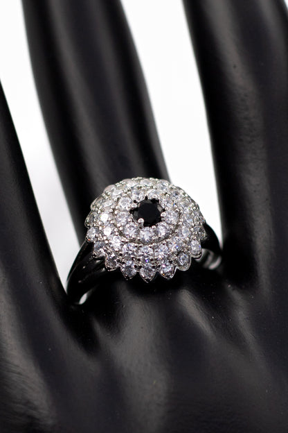 Silver Emerald-Cut Pave Ring (Adjustable)