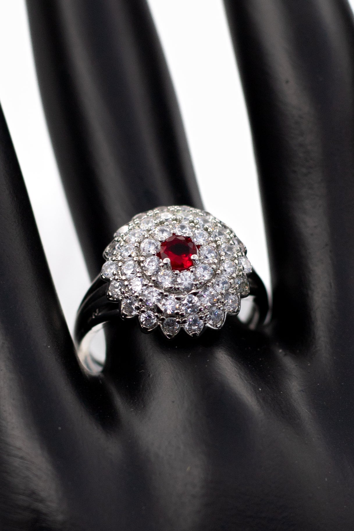 Silver Emerald-Cut Pave Ring (Adjustable)