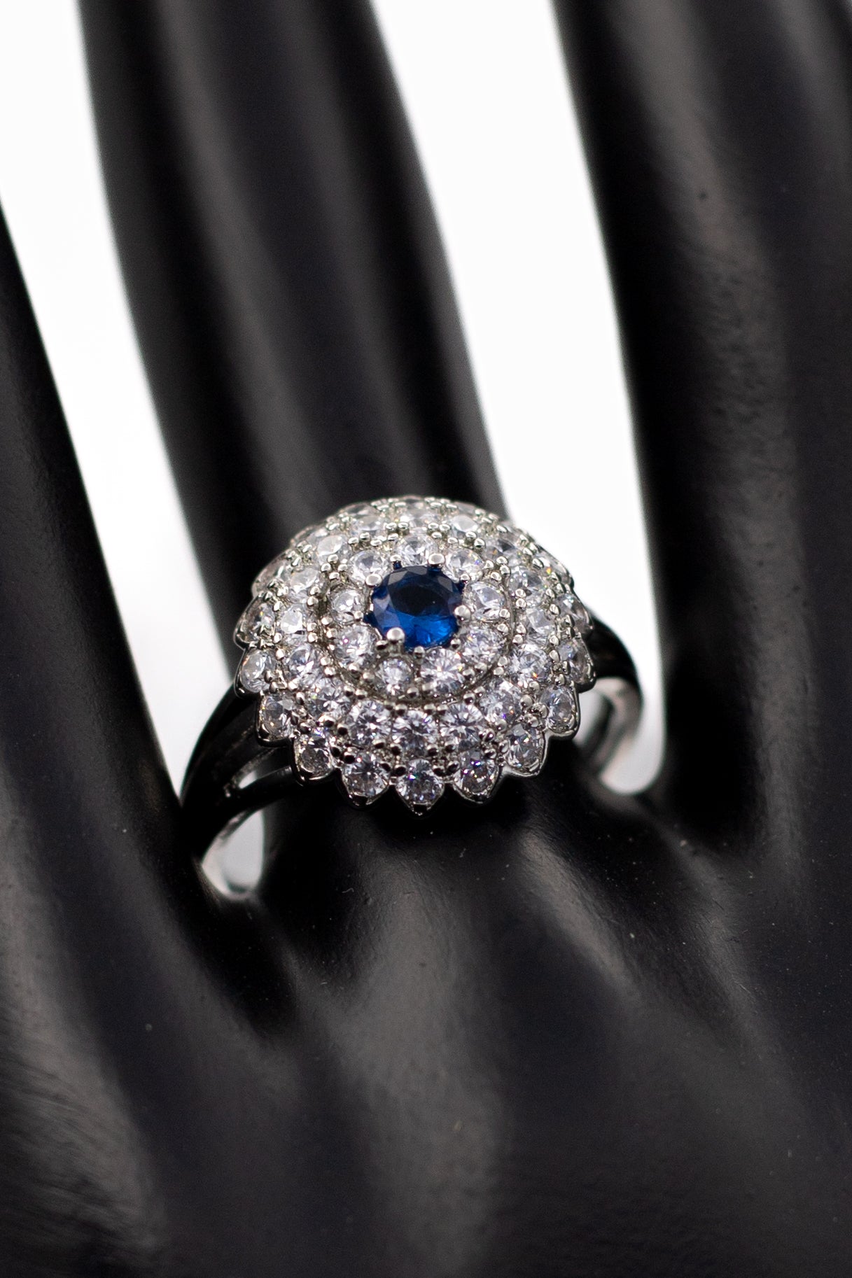 Silver Emerald-Cut Pave Ring (Adjustable)