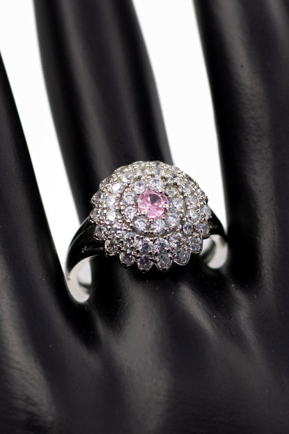 Silver Emerald-Cut Pave Ring (Adjustable)