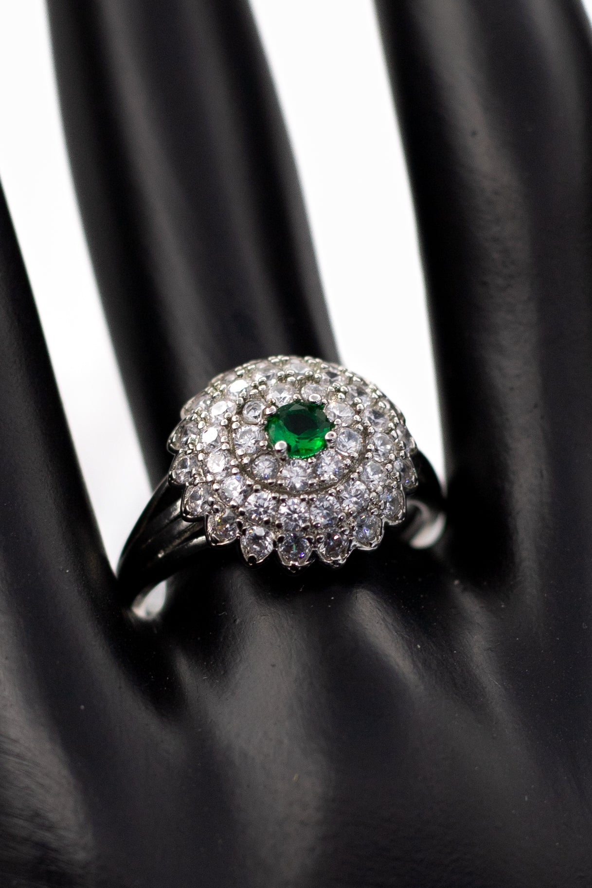 Silver Emerald-Cut Pave Ring (Adjustable)