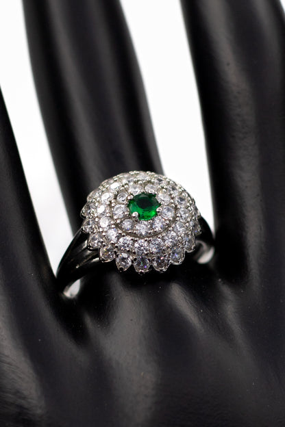 Silver Emerald-Cut Pave Ring (Adjustable)