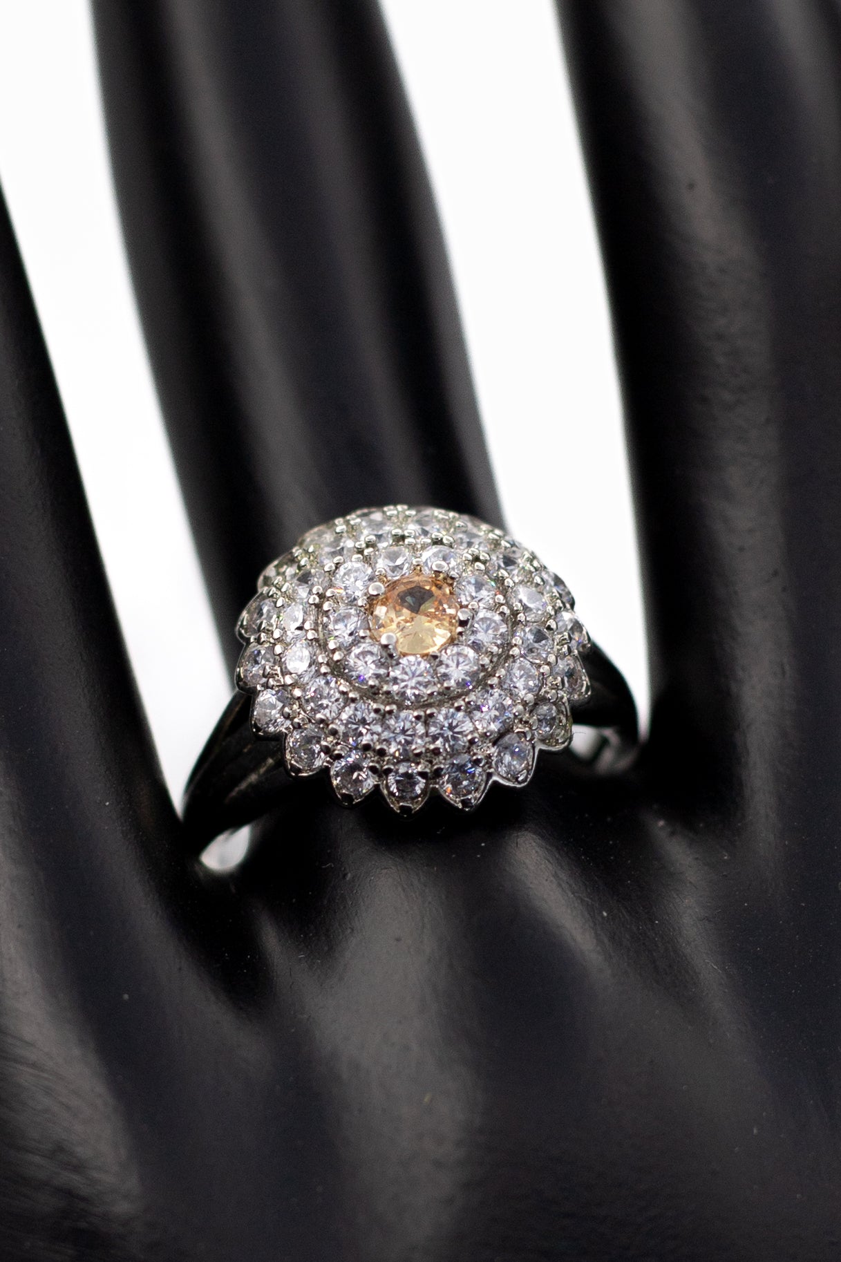 Silver Emerald-Cut Pave Ring (Adjustable)