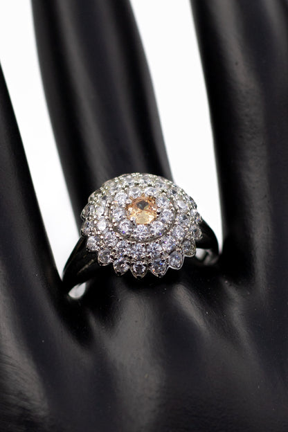 Silver Emerald-Cut Pave Ring (Adjustable)