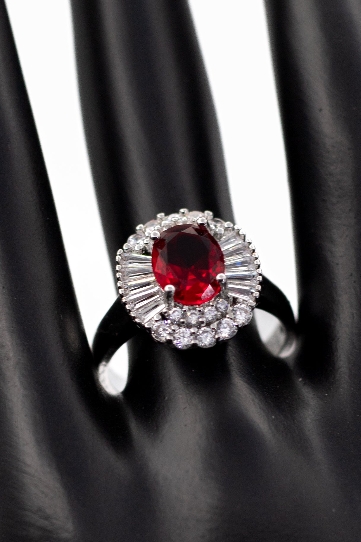 Silver Classic Emerald-Cut Crystal Ring (Adjustable)