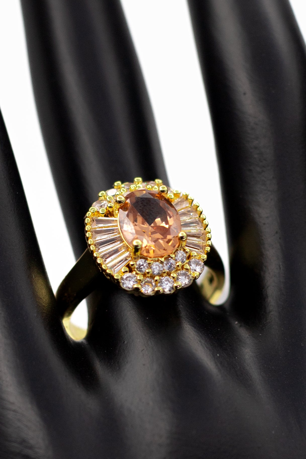 Golden Classic Emerald-Cut Crystal Ring (Adjustable)