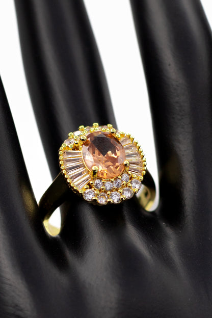 Golden Classic Emerald-Cut Crystal Ring (Adjustable)