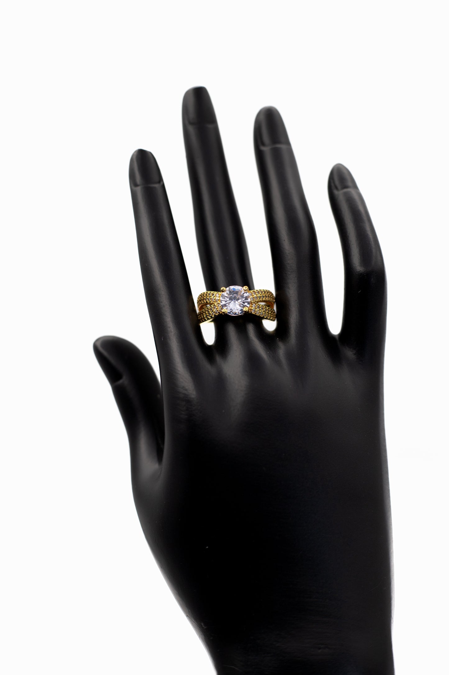 Golden Brilliant Round Crystal Ring (Adjustable)