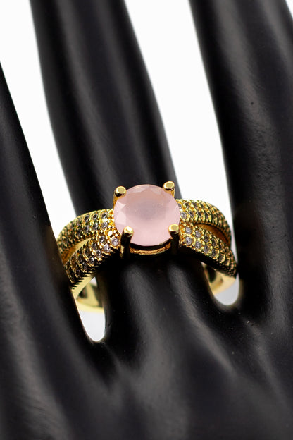 Golden Brilliant Round Crystal Ring (Adjustable)