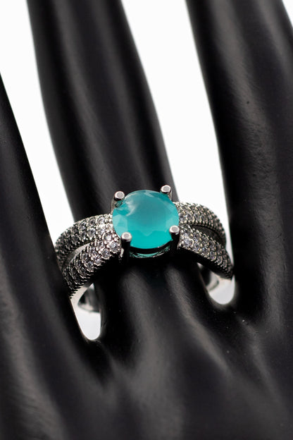 Silver Brilliant Round Crystal Ring (Adjustable)