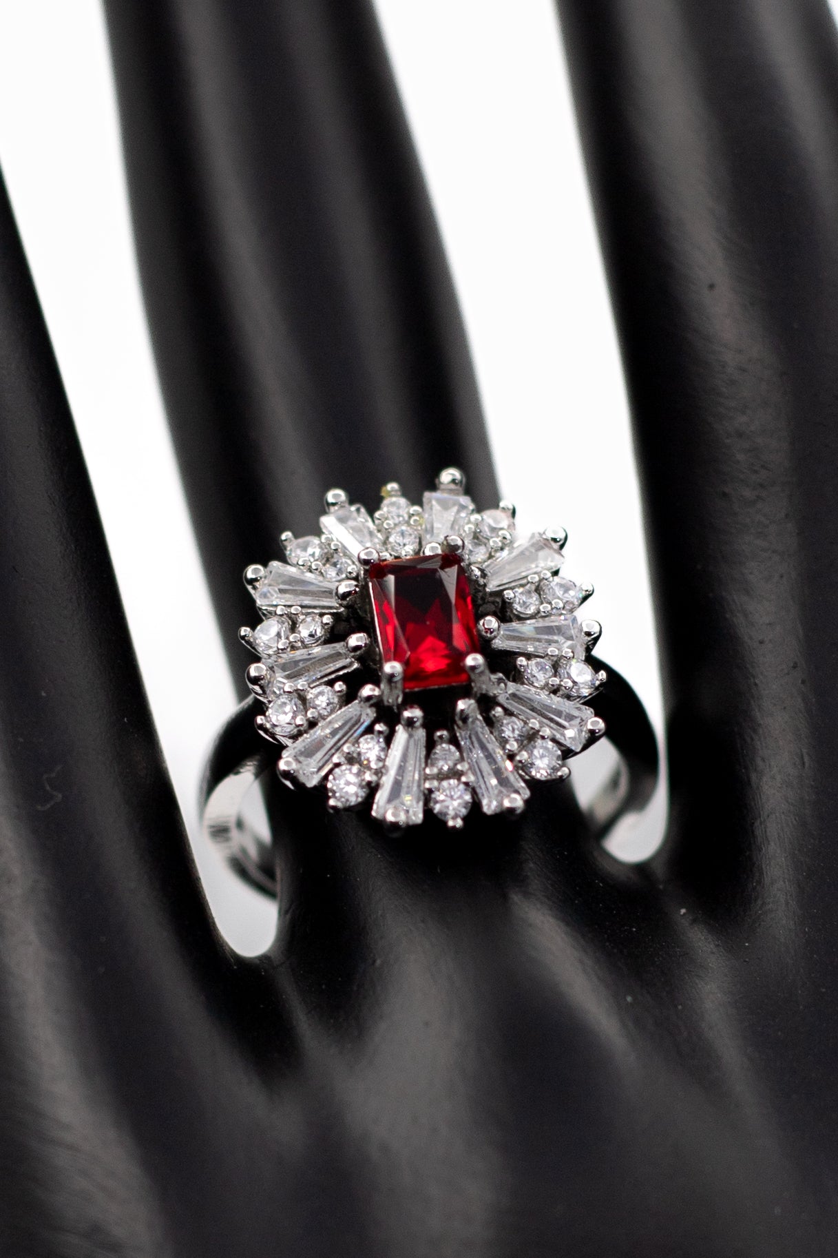 Silver Emerald-Cut Radiant Crystal Ring (Adjustable)