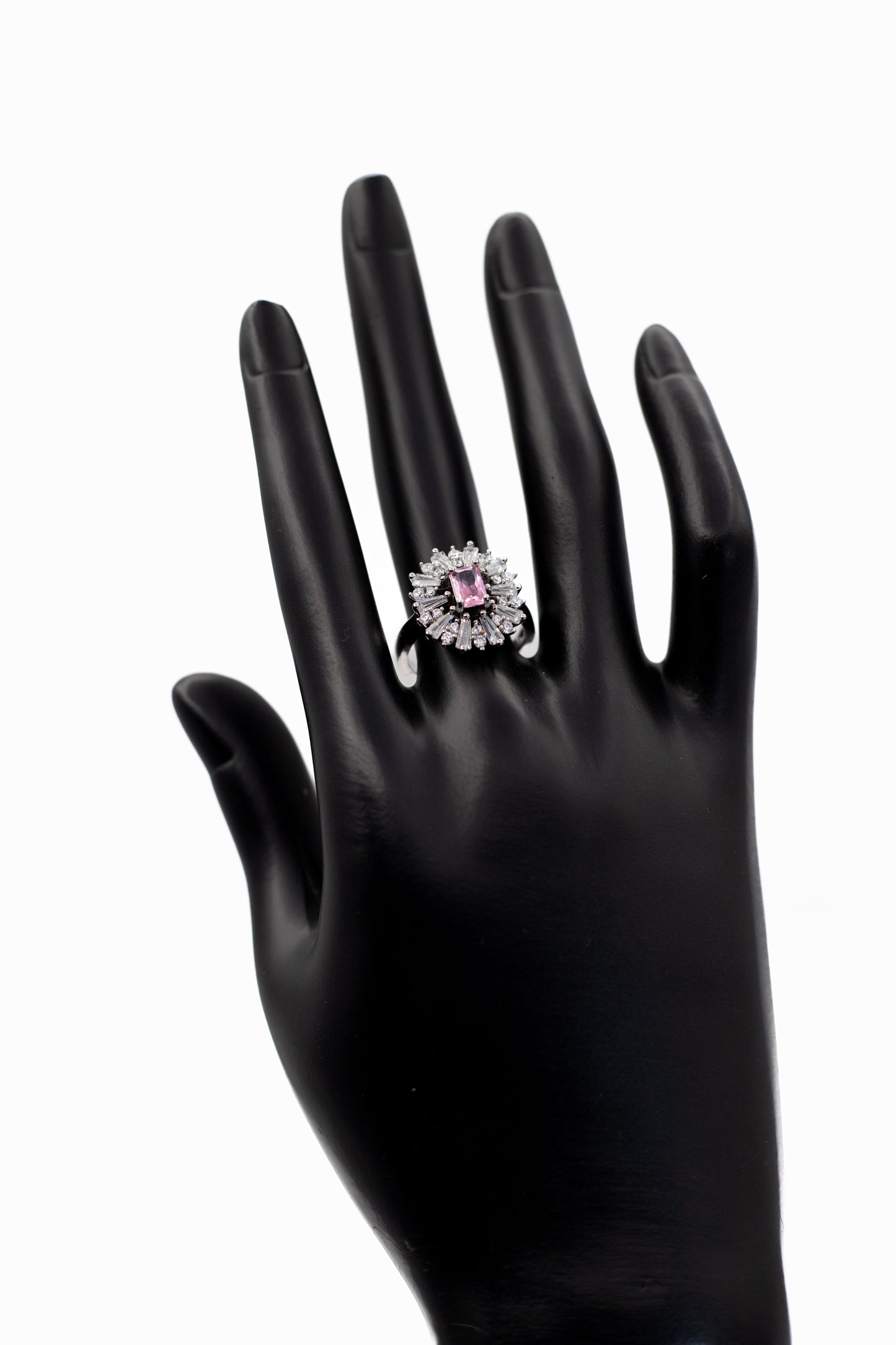 Silver Emerald-Cut Radiant Crystal Ring (Adjustable)