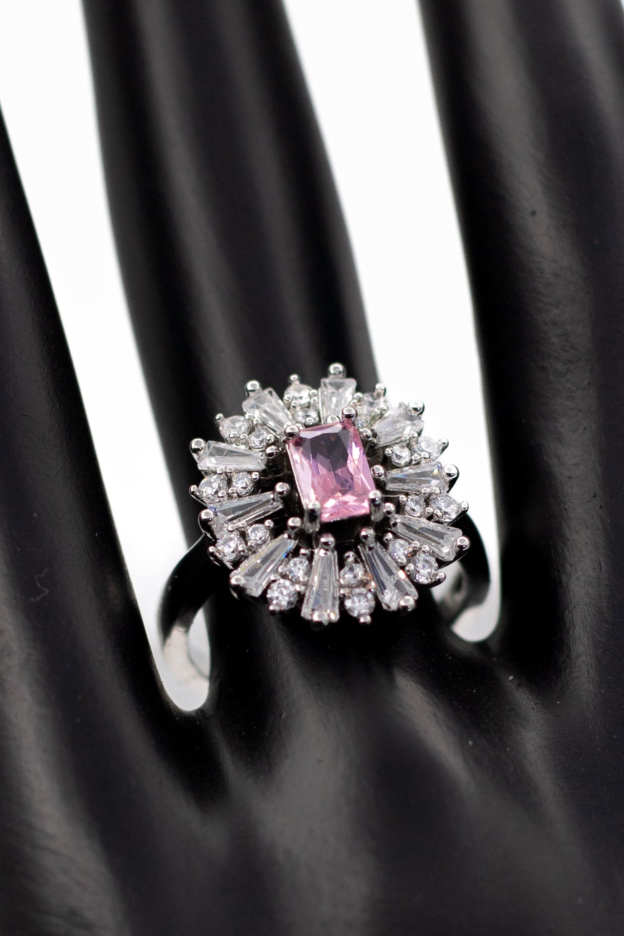 Silver Emerald-Cut Radiant Crystal Ring (Adjustable)