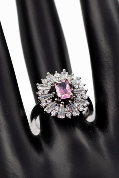 Silver Emerald-Cut Radiant Crystal Ring (Adjustable)