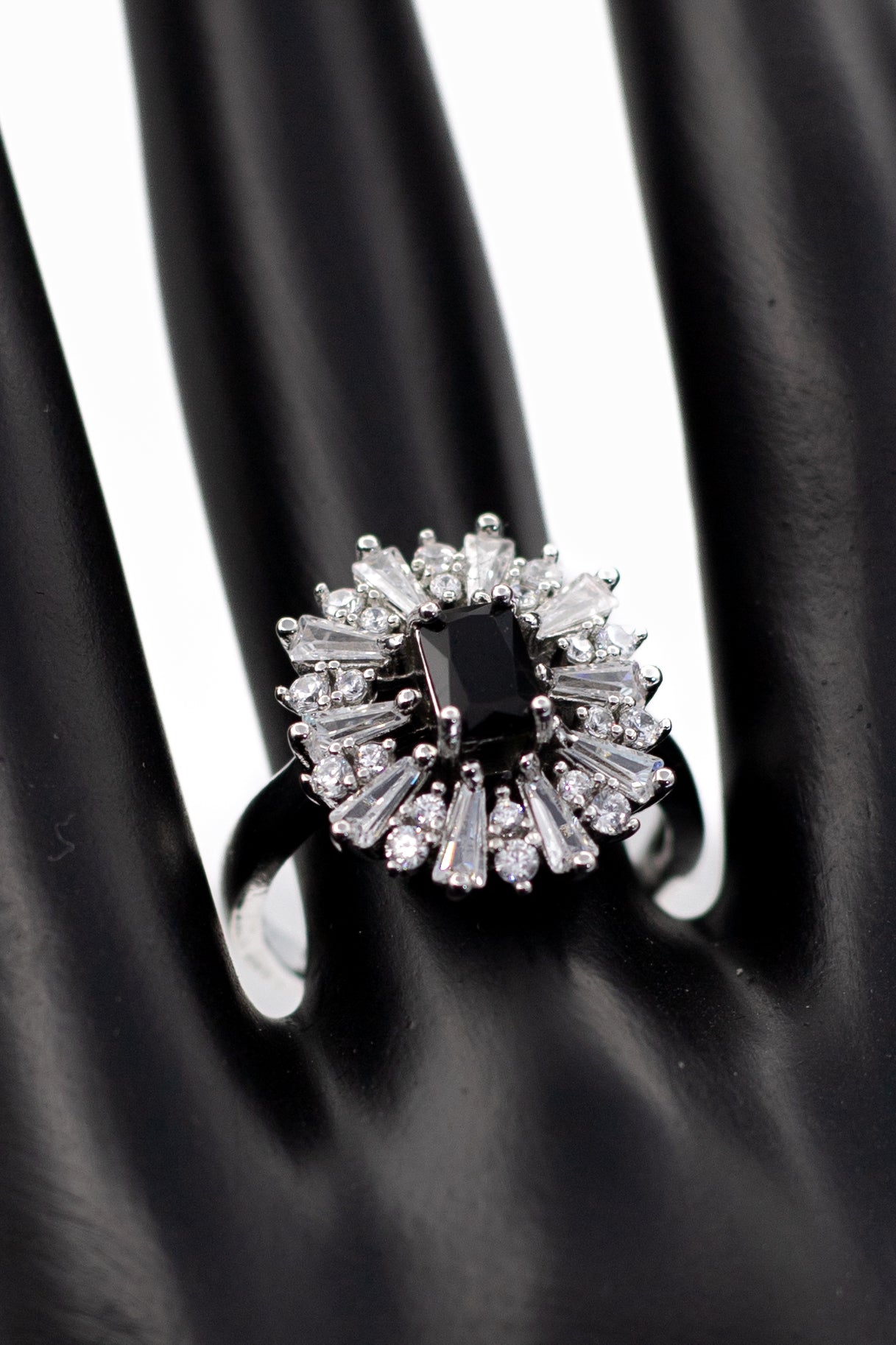 Silver Emerald-Cut Radiant Crystal Ring (Adjustable)