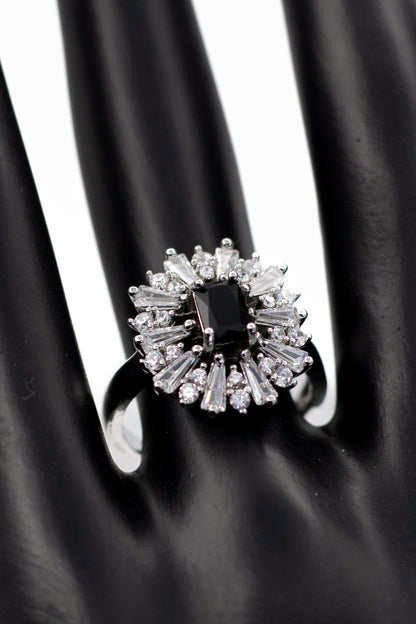 Silver Emerald-Cut Radiant Crystal Ring (Adjustable)