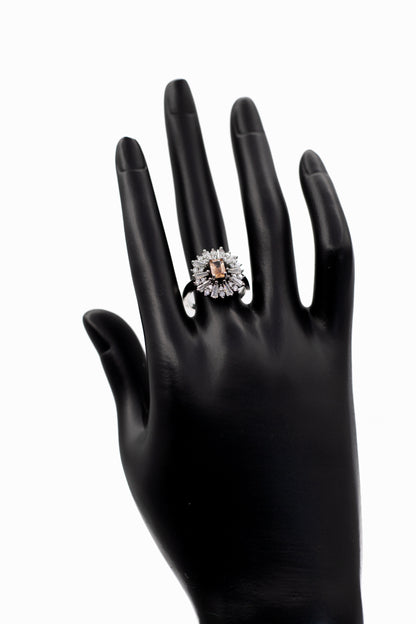 Silver Emerald-Cut Radiant Crystal Ring (Adjustable)