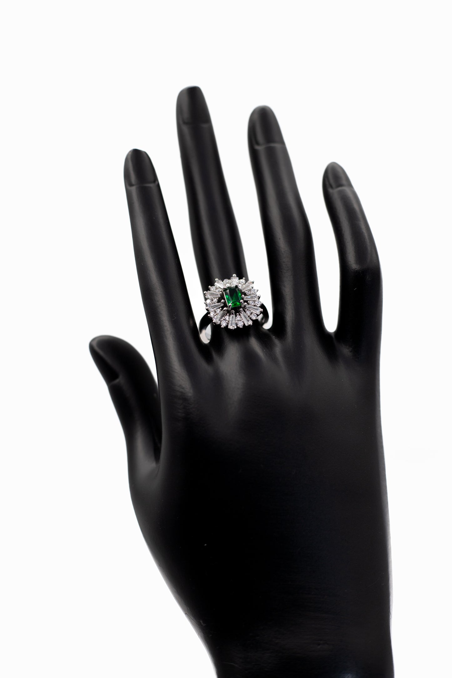 Silver Emerald-Cut Radiant Crystal Ring (Adjustable)