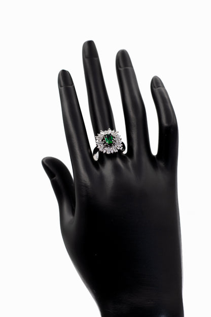 Silver Emerald-Cut Radiant Crystal Ring (Adjustable)