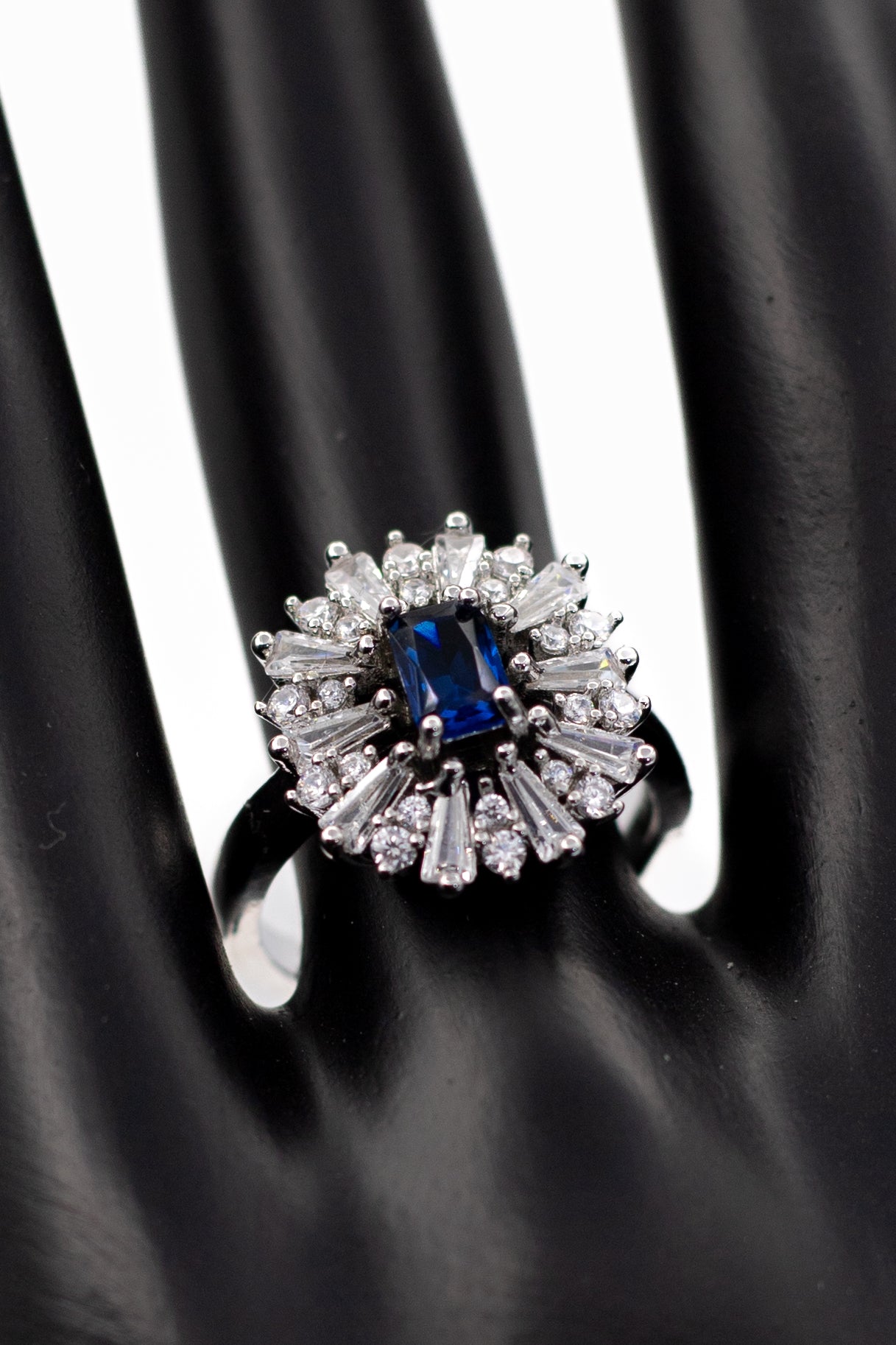 Silver Emerald-Cut Radiant Crystal Ring (Adjustable)