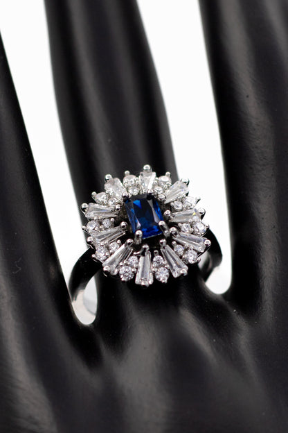 Silver Emerald-Cut Radiant Crystal Ring (Adjustable)