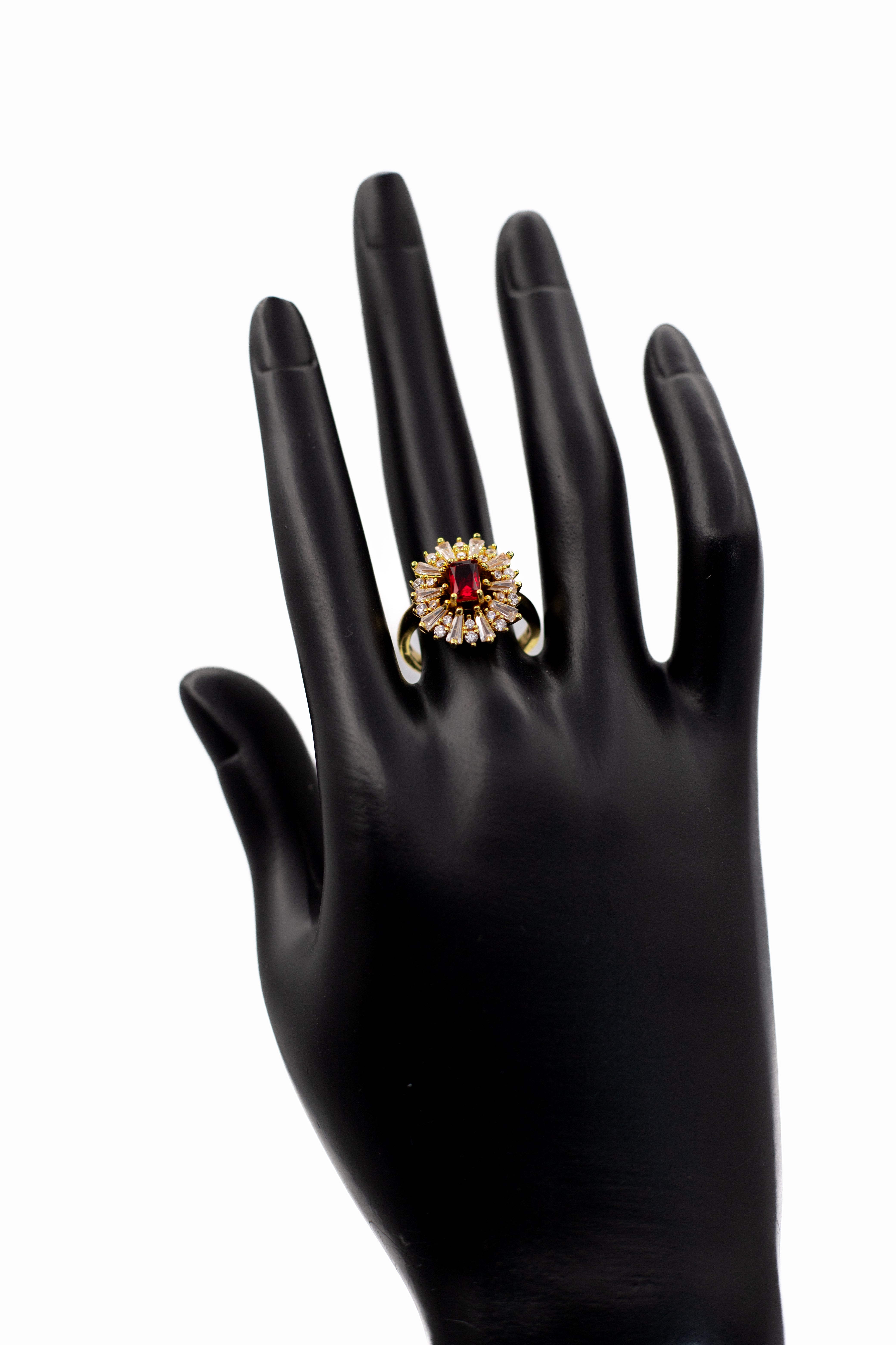 Golden Emerald-Cut Radiant Crystal Ring (Adjustable)