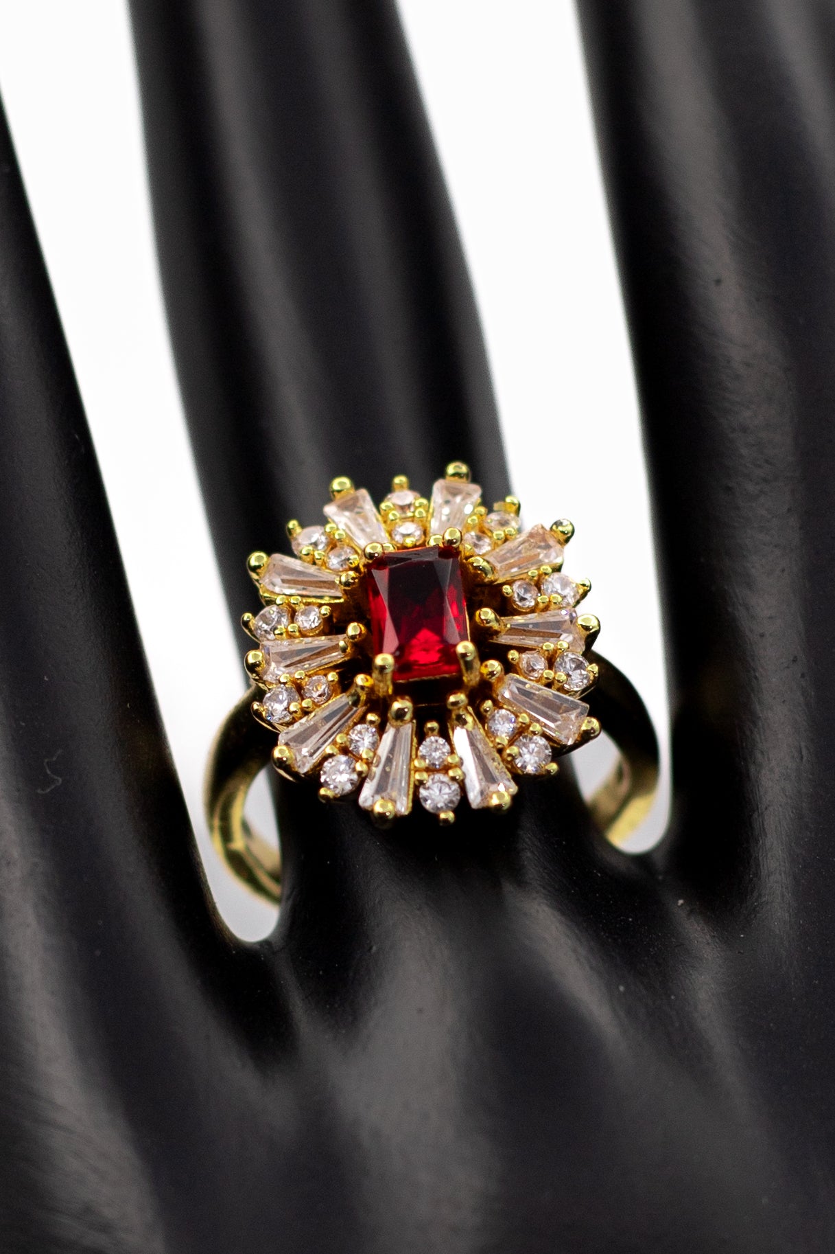 Golden Emerald-Cut Radiant Crystal Ring (Adjustable)