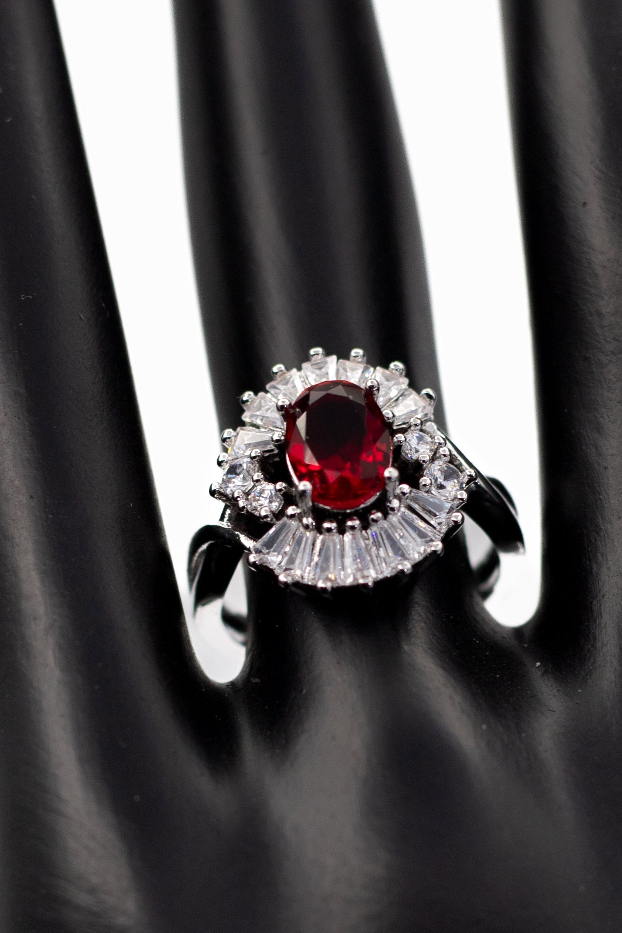 Silver Oval Radiant Crystal Ring (Adjustable)