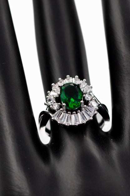 Silver Oval Radiant Crystal Ring (Adjustable)